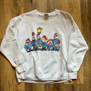 Vintage looney tunes White Christmas Crewneck Sweater with Festive Graphic